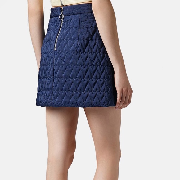 Topshop Quilted Heart Navy Mini Skirt Size 8 - Picture 2 of 8